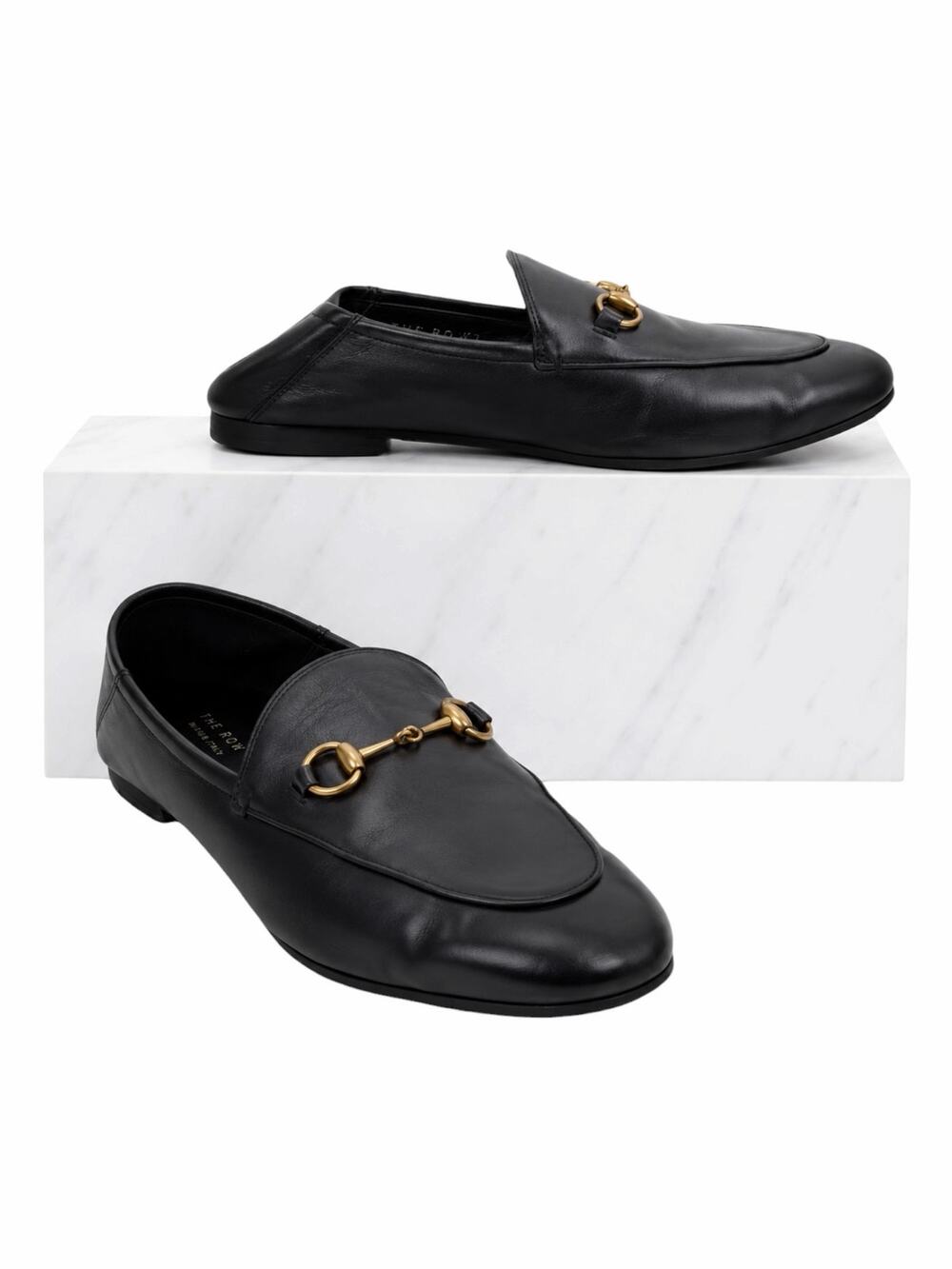 Gucci Brixton Leather Horsebit Loafers Mules Slide Black Size 40